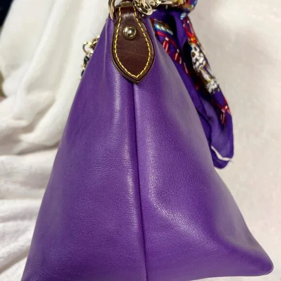 Dooney &  Bourke Purple Florentine Vachetta Dillen Satchel with Scarf and Chains - Picture 5 of 12